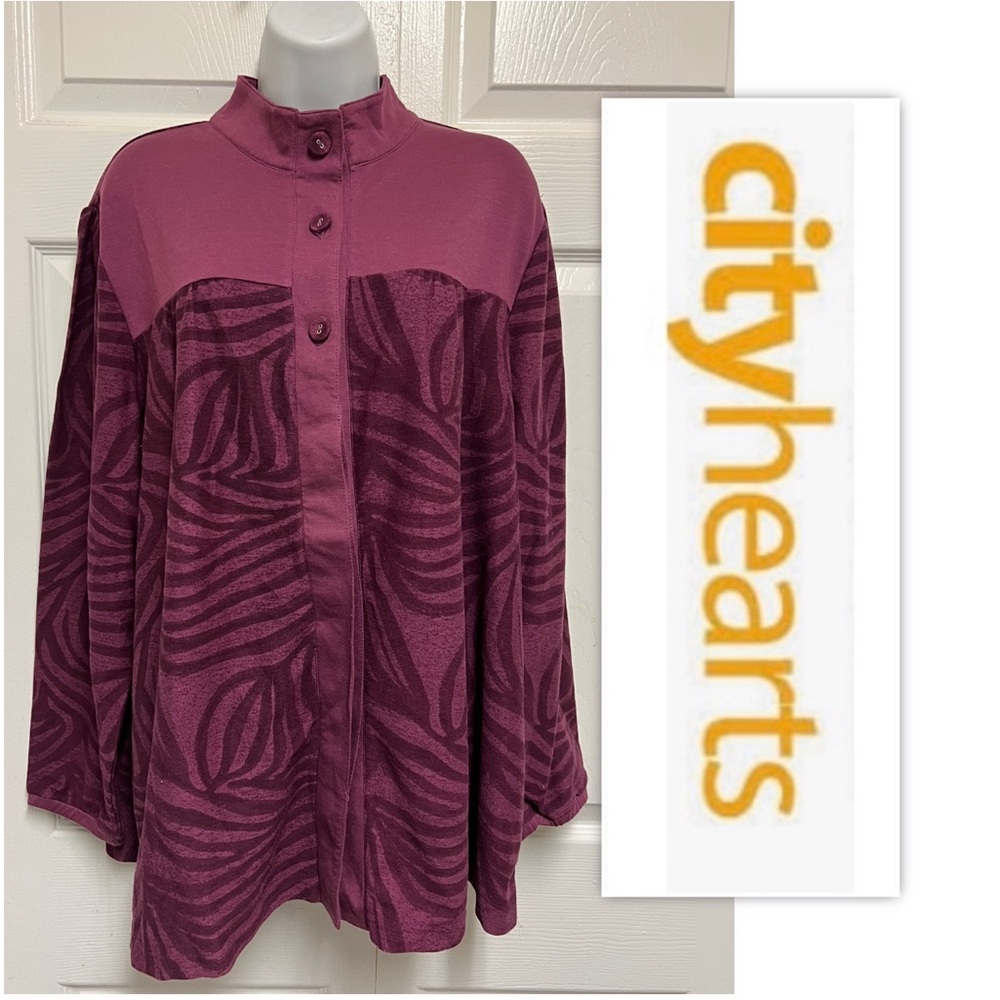City Hearts Plum Printed Plus Size Shirt